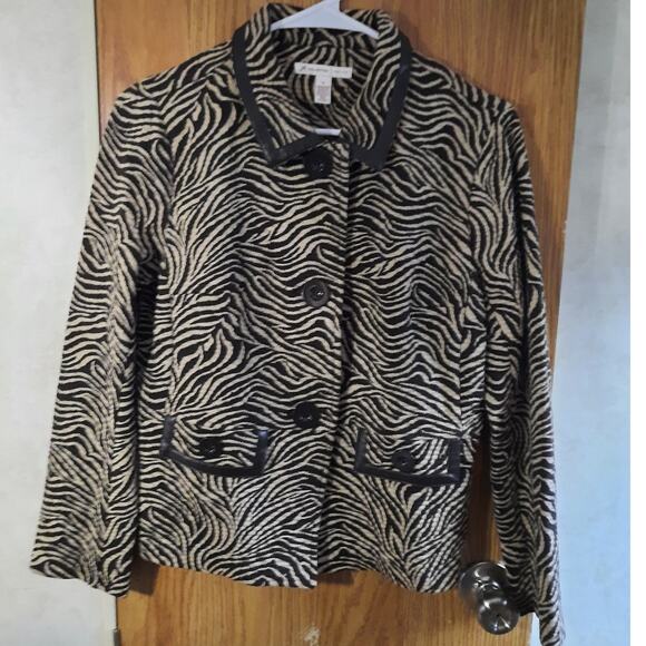 JM Collection Petite Zebra Print Cropped Jkt Blzr Workwear Sz M Neutral Graphic - Picture 9 of 10